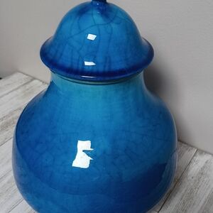 Mid Century Modern Blue Glazed Raymor Italian Pottery Jar 12in.
